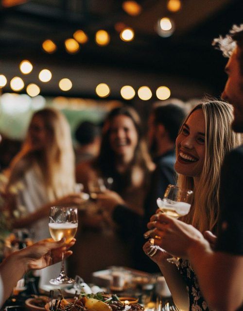 Group of happy guests enjoying a corporate event at Ogham, the go-to venue for networking and team-building in Barcelona.